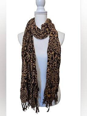 Made In India Lightweight  Leopard Print Fringed Scarf